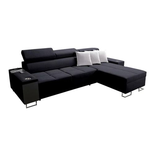 Canapé D'angle Pearland 108, Noir, Fonction De Couchage, 290x183x84cm