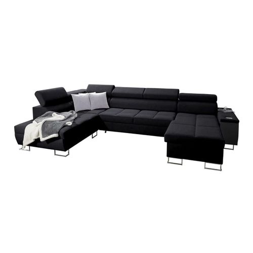 Canapé D'angle Pearland 114, Noir, Fonction De Couchage, 360x221x84cm