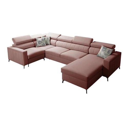 Canapé D'angle Sarasota 154, Rose, Fonction De Couchage, 351x198x83cm