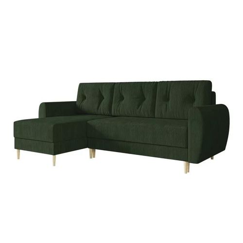 Canapé D'angle Memphis 139, Vert, Fonction De Couchage, 234x139x95cm