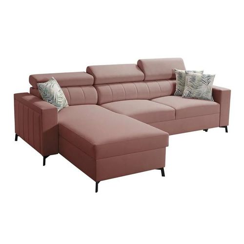 Canapé D'angle Sarasota 150, Rose, Fonction De Couchage, 267x183x83cm