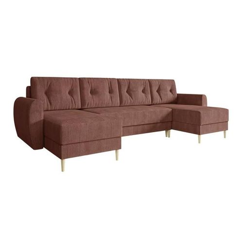 Canapé D'angle Memphis 140, Rose, Fonction De Couchage, 307x139x95cm