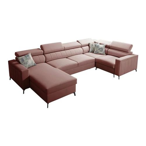 Canapé D'angle Sarasota 154, Rose, Fonction De Couchage, 351x198x83cm
