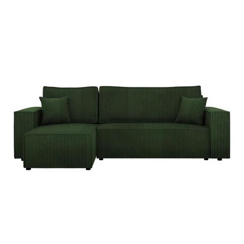 Canapé D'angle Shelton 100, Vert, Fonction De Couchage, 244x145x82cm