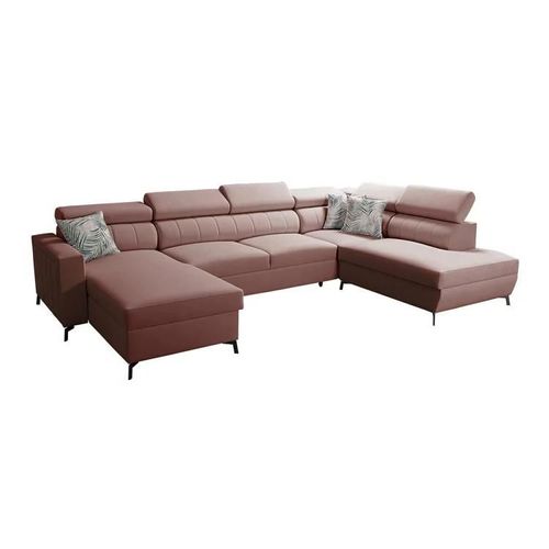 Canapé D'angle Sarasota 158, Rose, Fonction De Couchage, 351x224x83cm