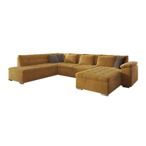 Canapé D'angle Comfivo 114, Jaune, Fonction De Couchage, 348x205x76cm