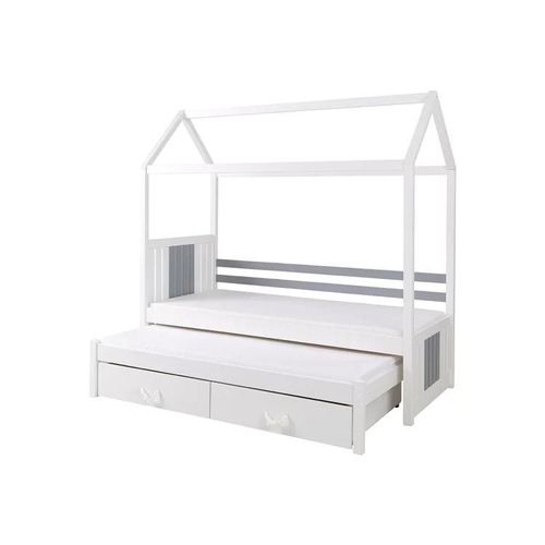 Lit Henderson 131, Simple Avec Un Lit Gigogne Supplémentaire, Blanc