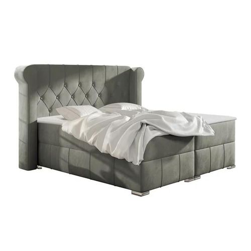 Lit Continental Baltimore 132, Double, Gris, Tapisserie, 180x215x125cm