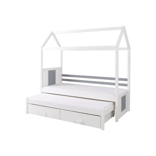 Lit Henderson 131, Simple Avec Un Lit Gigogne Supplémentaire, Blanc