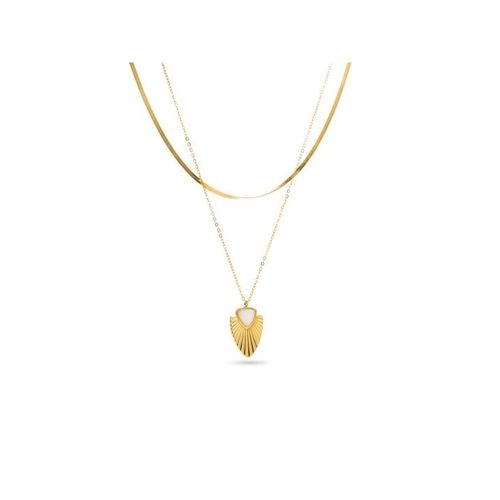Collier Double Rang Pendentif Doré Et Pierre De Couleur