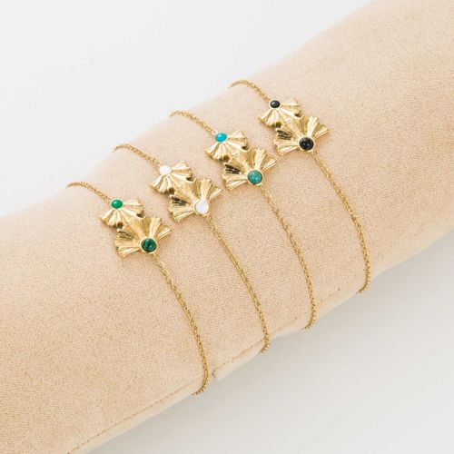 Bracelet Double Feuille De Ginko Et Pierre