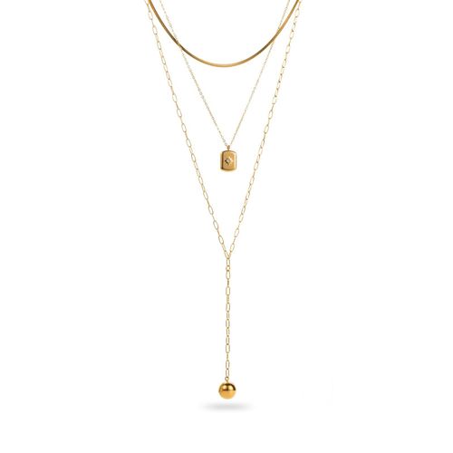 Collier Triple Rang En Y Pendentif Perle