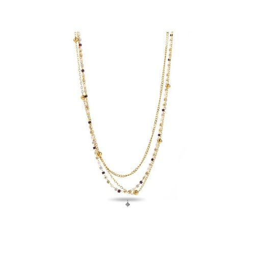 Collier Triple Rang Chaînes Et Perles Colorées