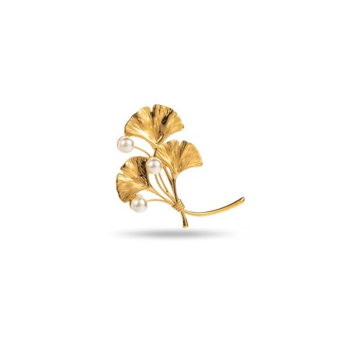 Broche Trio De Perles Et Feuilles De Ginko