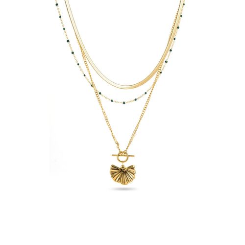Collier Triple Rang Pendentif Ginko
