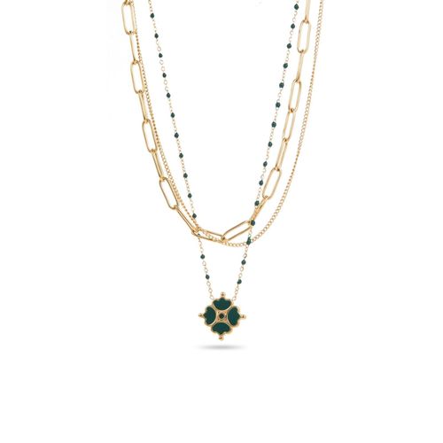 Collier Triple Rang Chaîne Pendentif Trèfle