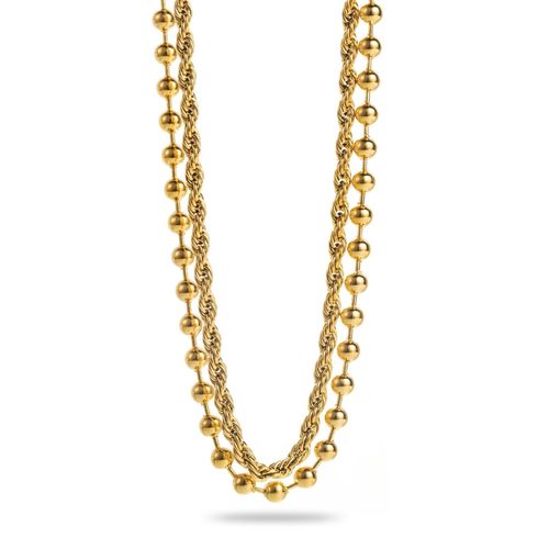 Collier Double Rangs Perles D'acier Et Maille Entremêlée