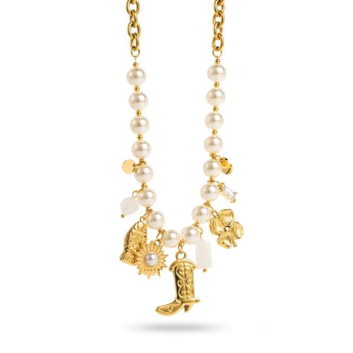 Collier Perles Nacrées Et Breloque Botte