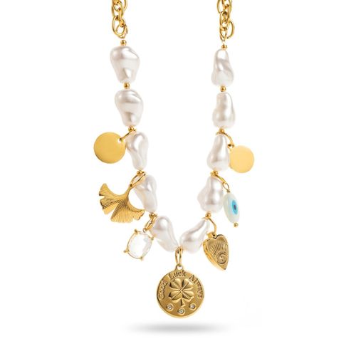 Collier Perles Nacrées Et Breloques ""Good Luck