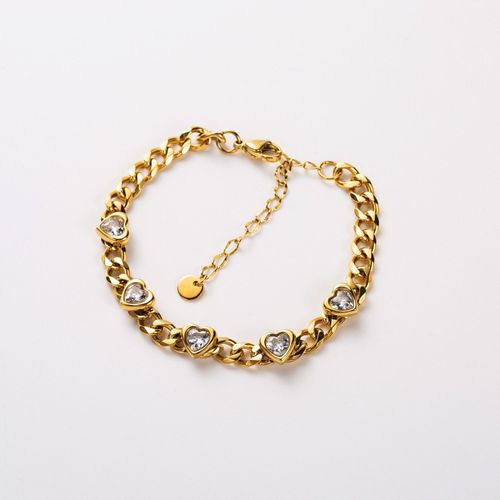 Bracelet Maille Large Avec Coeurs En Strass