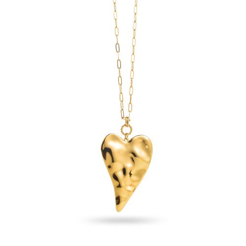 Collier Sautoir Pendentif Grand Coeur En Relief
