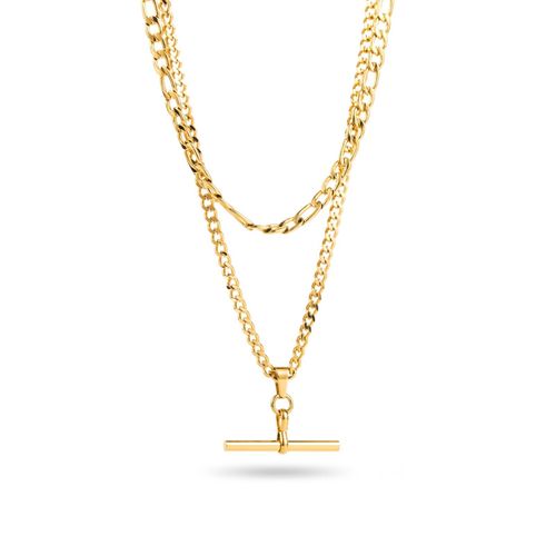 Collier Double Rang Chaînes À Pendentif Bâtonnet