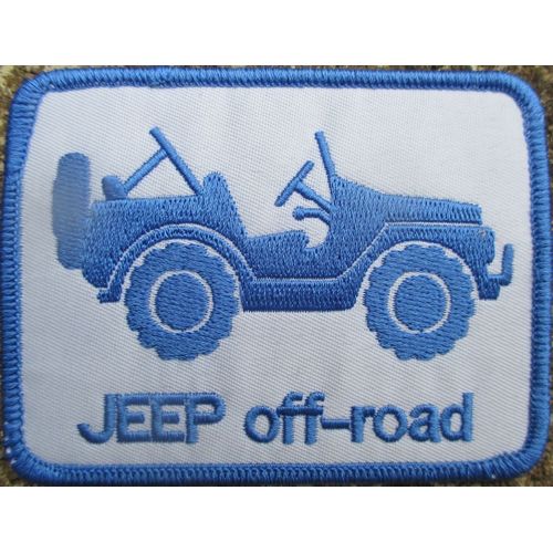 Patch Jeep Off Road Blanc Et Bleu 9x7 Cm Ecusson Thermocollant 4x4 Tout Terrain