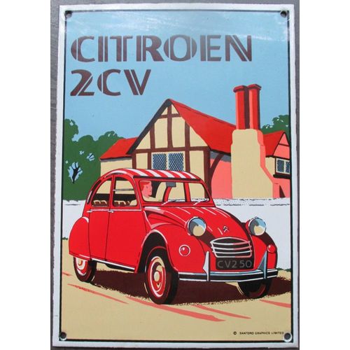 Plaque Emaillée Citroen 2ch Rouge 25x18cm Tole Email France