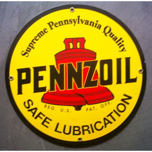 Plaque Emaillée Pennzoil Ronde 29cm Tole Email Pub Usa