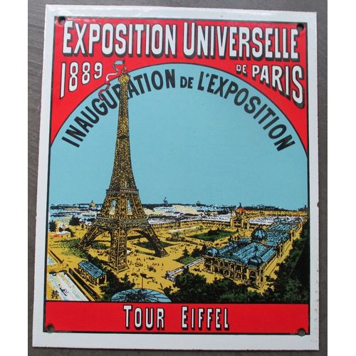 Plaque Emaillée Exposition Universelle De Paris 1889 Tour Eiffel 25x20cm Tole Email France