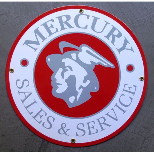 Plaque Emaillée Mercury Sales & Services Ronde 29cm Tole Email Pub Usa