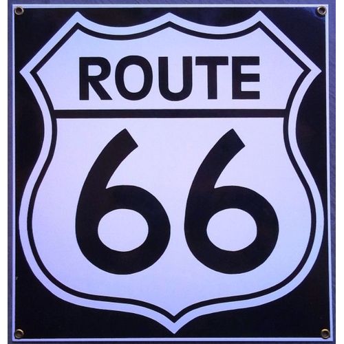 Plaque Emaillée Logo Route 66 Carré 30.5x28.5cm Tole Email Pub Usa