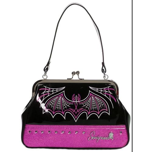 Sac À Main Pinstriping Chauve Souris Rose Pailleté Rock Roll Femme Pin Up