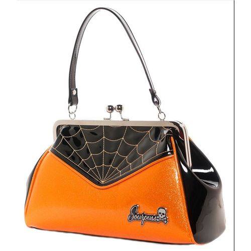 Sac À Main Toile Araignée Orange Pailleté Rock Roll Femme Pin Up
