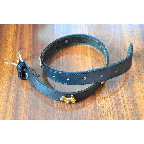 Ceinture Cuir Noir Et Chiens/Boucle Dorés