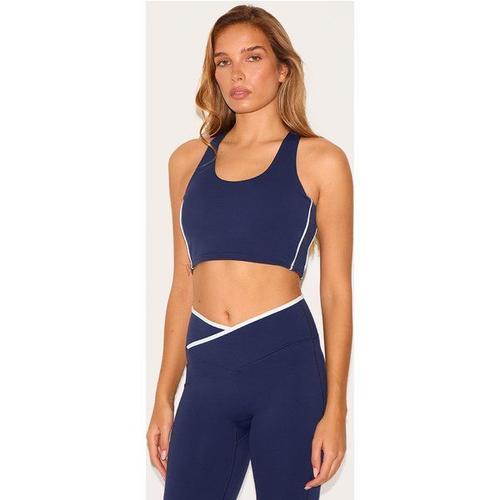 Brassière De Sport Rembourrée En Sculpt Doublé Bleu Marine À Lisérés Contrastants, S