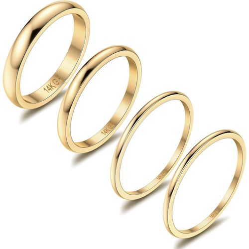 4pcs 14k Or Empilable Bagues Pour Femmes Filles Acier Inoxydable Knuckle Bague Set Mince Empilables Or Plaqué Bagues Simple Midi Poucette Bagues Classique Minimalistes Bande Anneau[X849]