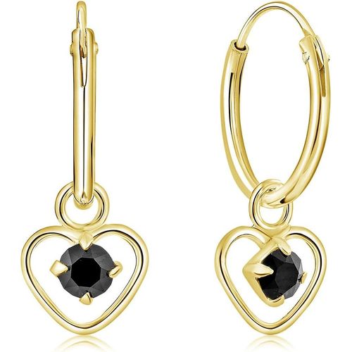 Boucles D'oreilles Petites Créoles En Argent Fin 925 Plaqué Or Jaune Et Pendentif Coeur Avec 3 Mm Cristaux De Swarovski Elements Ronds - Diamètre 12 Mm - Choix De Différentes Couleurs[X2515]