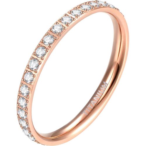 Bague Pour Femme - En Titane - 2 Mm - Avec Zircone - Alliance - Bague De Fiançailles - Bague D'amitié - Bague De Mariage - Argenté, Or Rose - Taille 47 À 67, Titane[X2939]