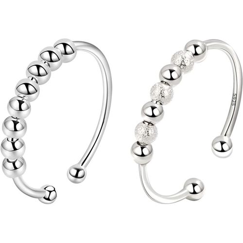 Bague Spinner Argent 925 Sterling Silver Bague Spinner Anxiety Bague Avec Perles Bande Bague Spinner Reglable Bagues Anti Stress Bague Empilables Pour Femme[X1145]