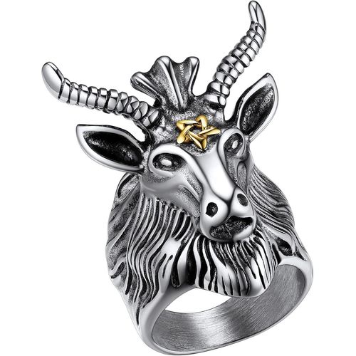 Chevaliere Baphomet Homme Bague Satanique Acier Inoxydable Anneau Taille 64 Bijoux Satan Gothique Biker Vintage Cadeau Pour Fan De Rock Femme Ado Garçon[X357]