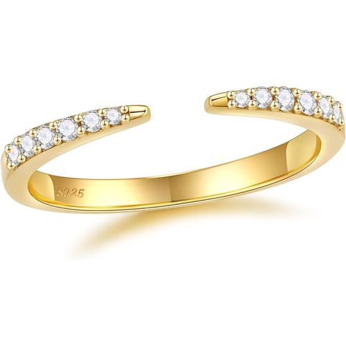 Bagues Ajustables En Argent Sterling Pour Femmes | Anneaux Empilables Avec Zirconium | Bagues Ouvertes Fines Plaquées Or 14k Pour Femmes[X798]
