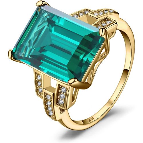 5.9ct Bague Solitaire Simulé Emeraude, Bague Pierre Vert Cocktail Pour Femme En Argent Sterling 925, Bagues Femme Argent Plaqué Or Jaune Or Rose Ensemble De Bijoux, Cadeau D'anniversaire[X816]