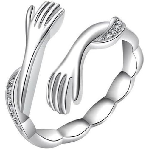 Bagues Femme Ajustable Bagues En Argent Sterling 925 Bague De Câlin Ajustable Ouverte Bague De Câlin Damour Romantique Bague Ouverte Femme Fille Mariage Cadeau Anniversaire[X929]