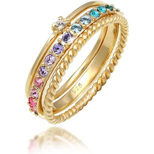 Bague Femmes Set Multi-Color Étincelant Avec Cristaux Multicolore En Argent Sterling 925 Plaqué Or[X935]