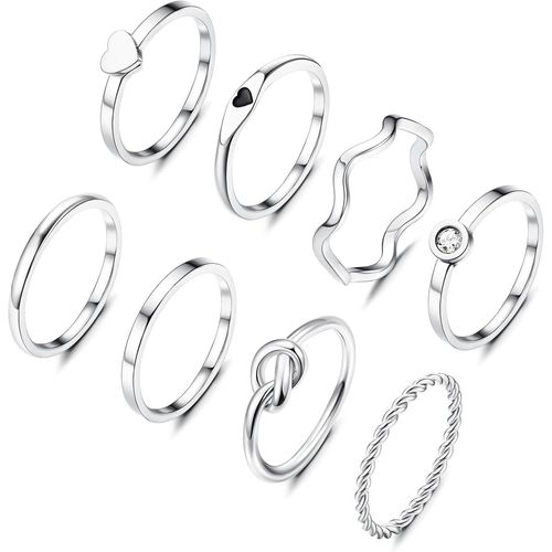 8 Pièces 2mm Bague Femme Acier Inoxydable Plaine Uni Mince Noeud Coeur Torsadées Bague Argent/Or Minimaliste Empilable Bague Phalange Ensemble[X975]