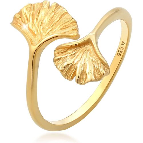 Bague Femmes Gingko Feuille Ouverte Tendance En Argent Sterling 925 Plaqué Or[X1411]