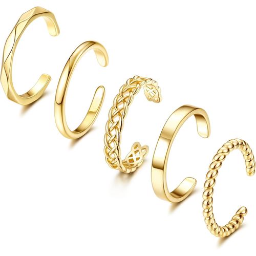 Adramata 5 Pcs Bagues Pour Femme Homme 14k Plaqué Or Knuckle Pouce Bague Simple Empilables Bague Ouverts Argent/Or Bague Pour Fille Bagues Réglables Ensemble[X1955]