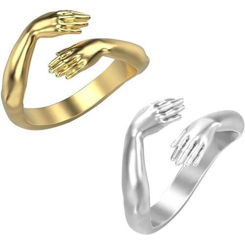 2 Pièces Bagues En Argent Sterling Pour Femmes Bague Femme Fiançailles Argent 925 Étreignant Les Mains Bague Ajustable En Argent Sterling Anneau De Câlin Bijoux Mariage Cadeau[X208]