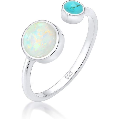 Bague Femmes Boho Ouvert Ajustable Avec Opale Synthétique Et Howlite En Argent Sterling 925[X2624]